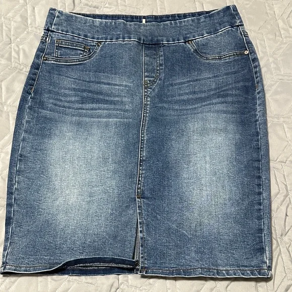 Sz 12 Tribal Blue Washed Denim Pencil Skirt - Picture 4 of 11